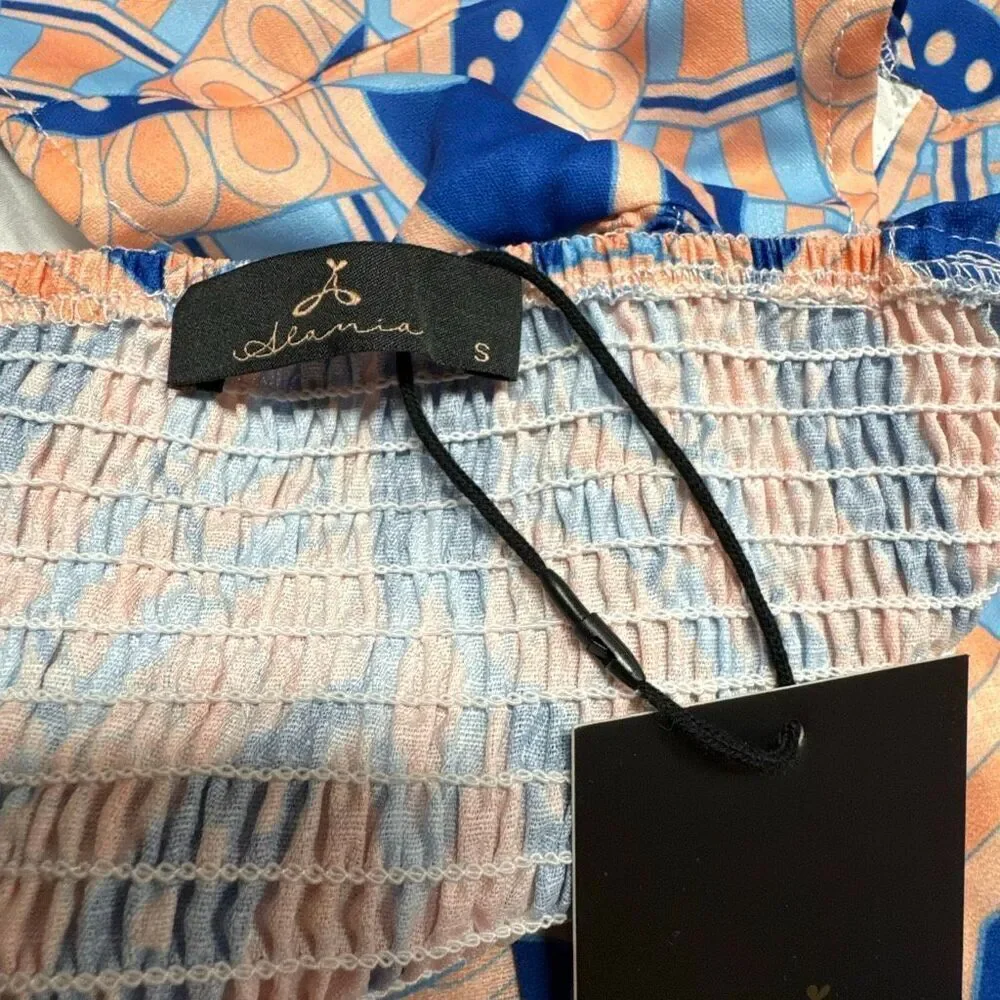 Alania Women’s Blue & Peach 2 Piece Crop Top & Maxi Skirt Sz S NEW
